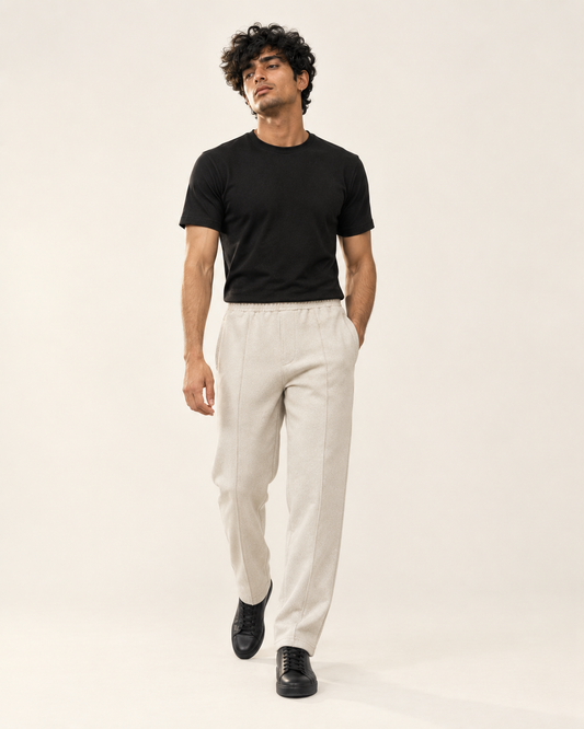 Single Pleat Straight Fit Trouser — 320 GSM Fleece / Off-White Beige