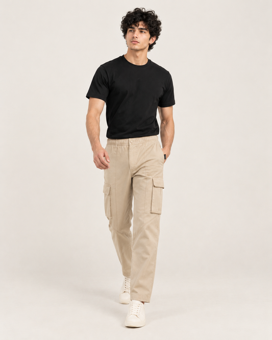 Ecru Beige Cargo Six Pocket Trouser — 320 GSM Fleece