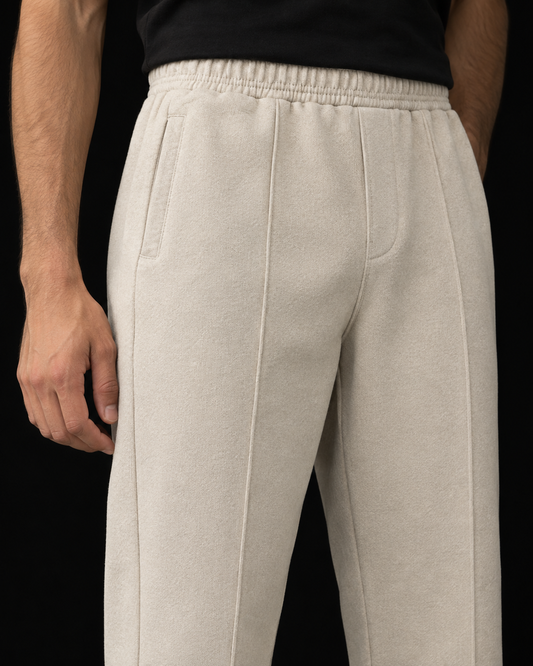Single Pleat Straight Fit Trouser — 320 GSM Fleece / Off-White Beige