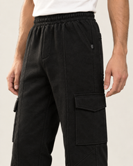 Black Cargo Six Pocket Trouser — 320 GSM Fleece