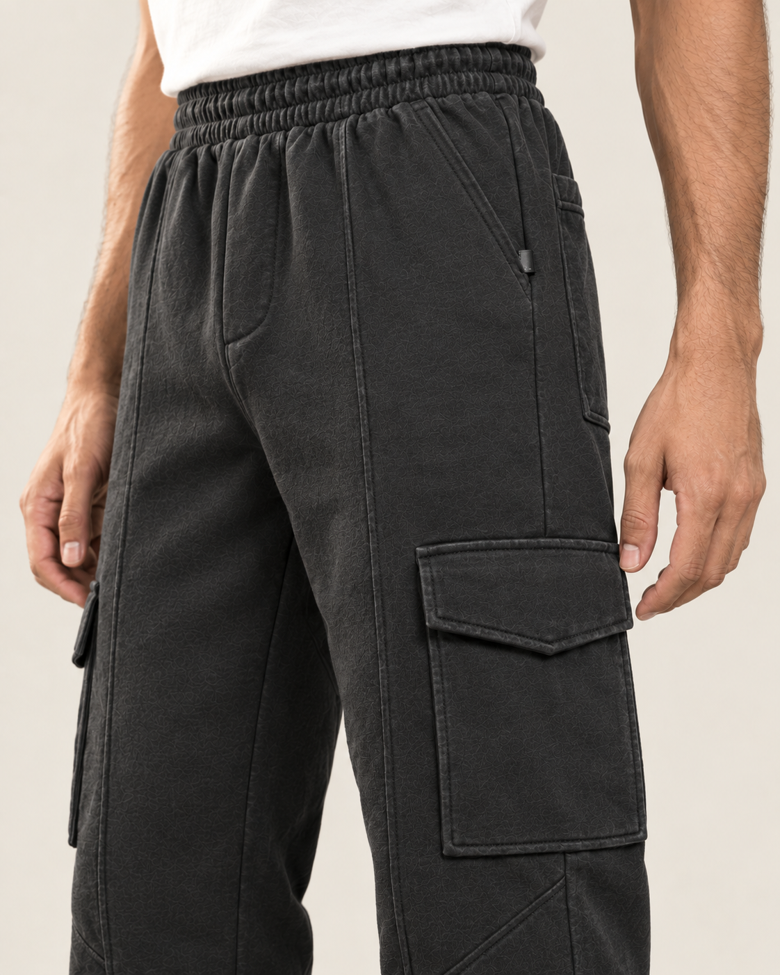 Dark Grey Cargo Six Pocket Trouser — 320 GSM Fleece
