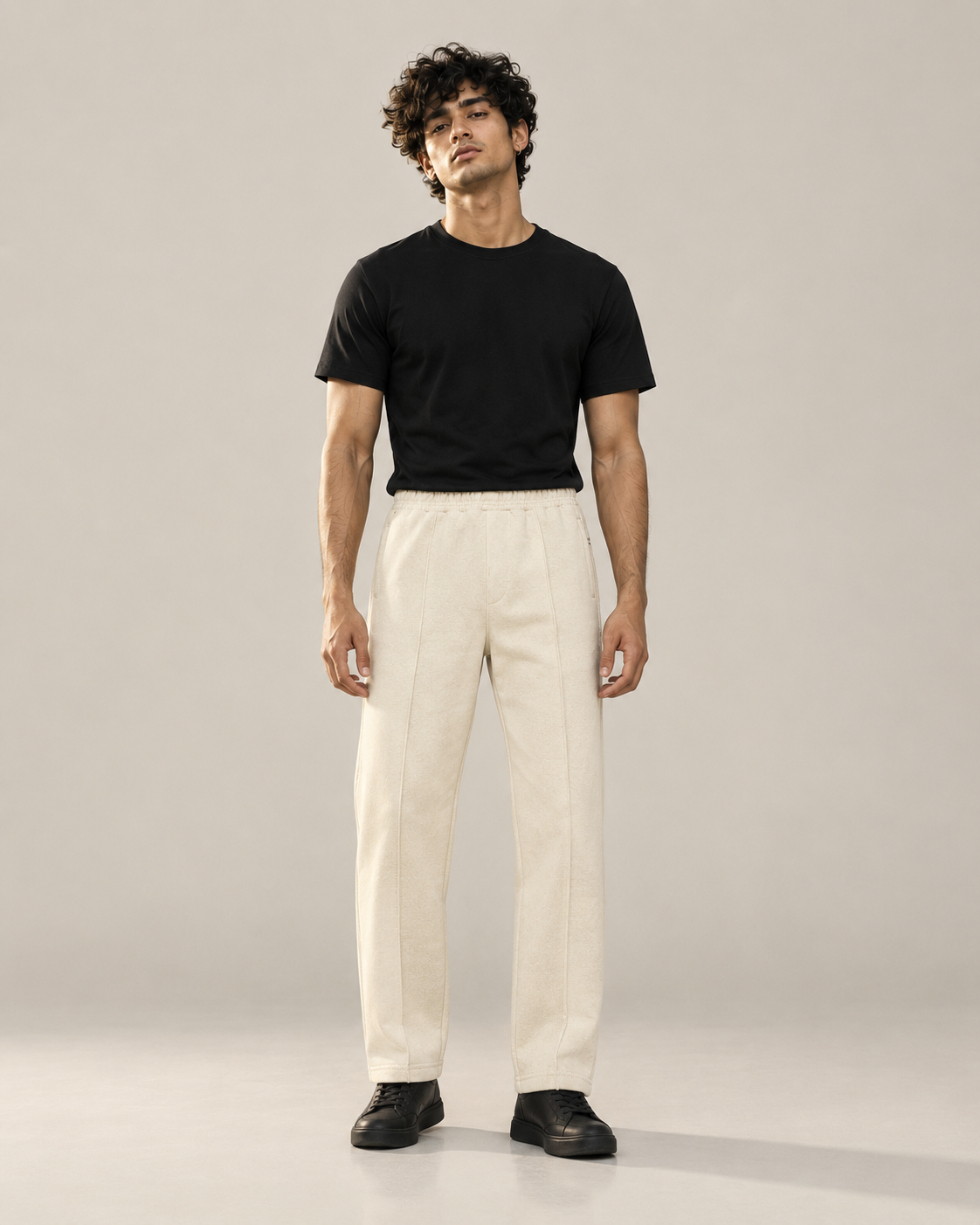 Single Pleat Straight Fit Trouser — 320 GSM Fleece / Off-White