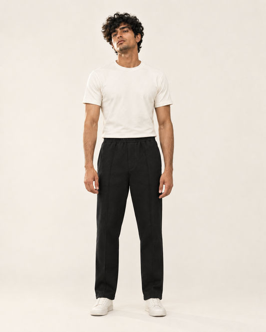 Single Pleat Straight Fit Trouser — 320 GSM Fleece / Black
