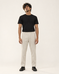 Single Pleat Straight Fit Trouser — 320 GSM Fleece / Off-White Beige