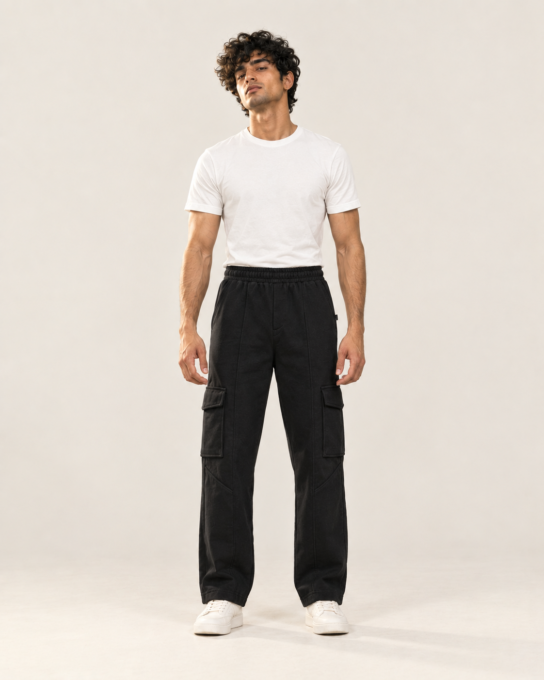 Black Cargo Six Pocket Trouser — 320 GSM Fleece