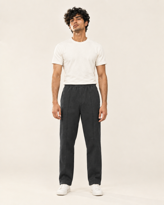Single Pleat Straight Fit Trouser — 320 GSM Fleece / Dark Grey